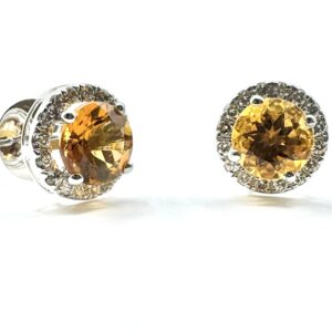 9ct White Gold Citrine Diamond Stud Earrings
