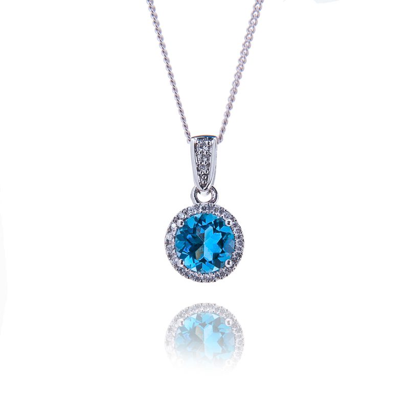 Swiss Blue Topaz Diamond Pendant