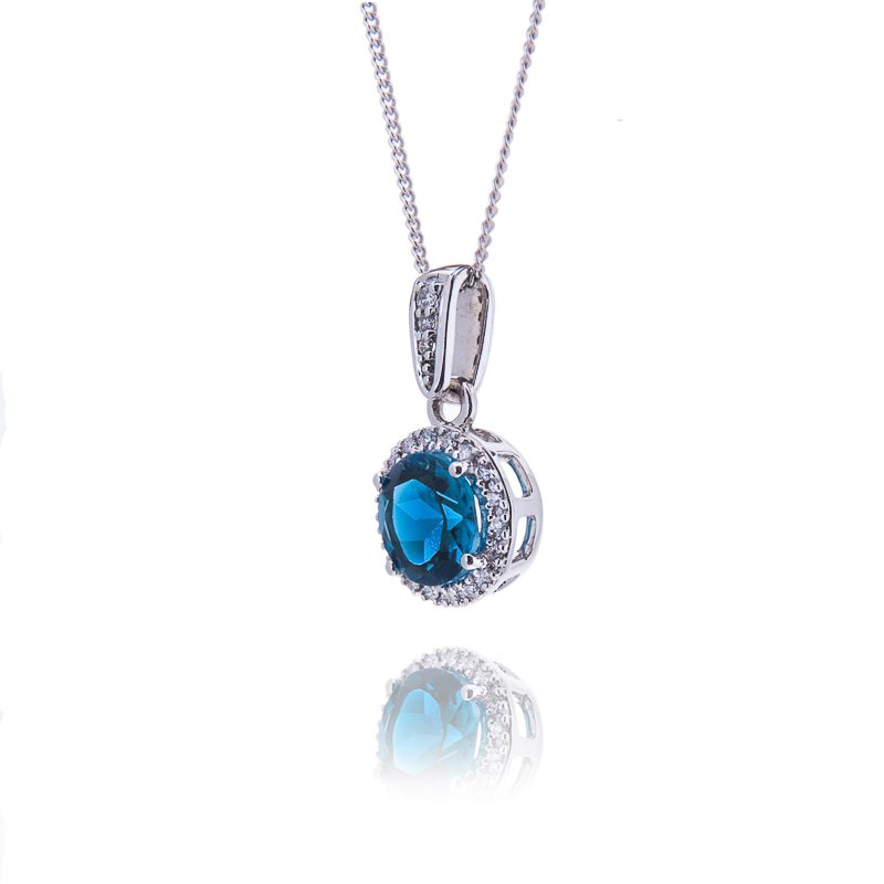 Swiss Blue Topaz Diamond Pendant - Image 2