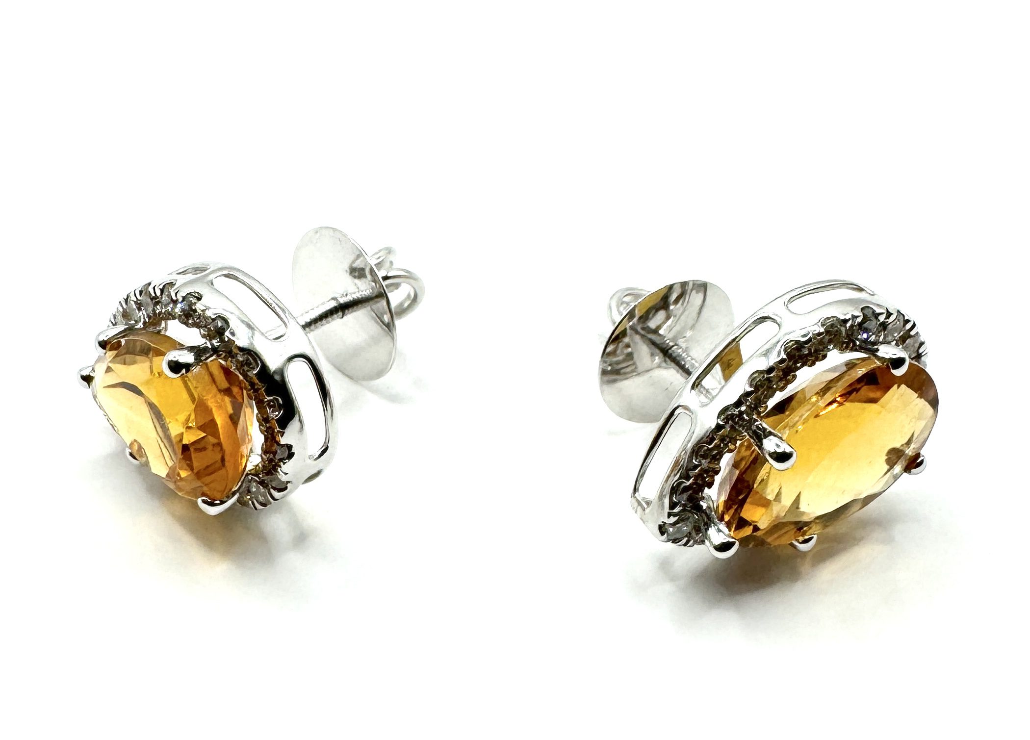 9ct White Gold Citrine Diamond Gemstone Earrings Pear Shaped - Image 2