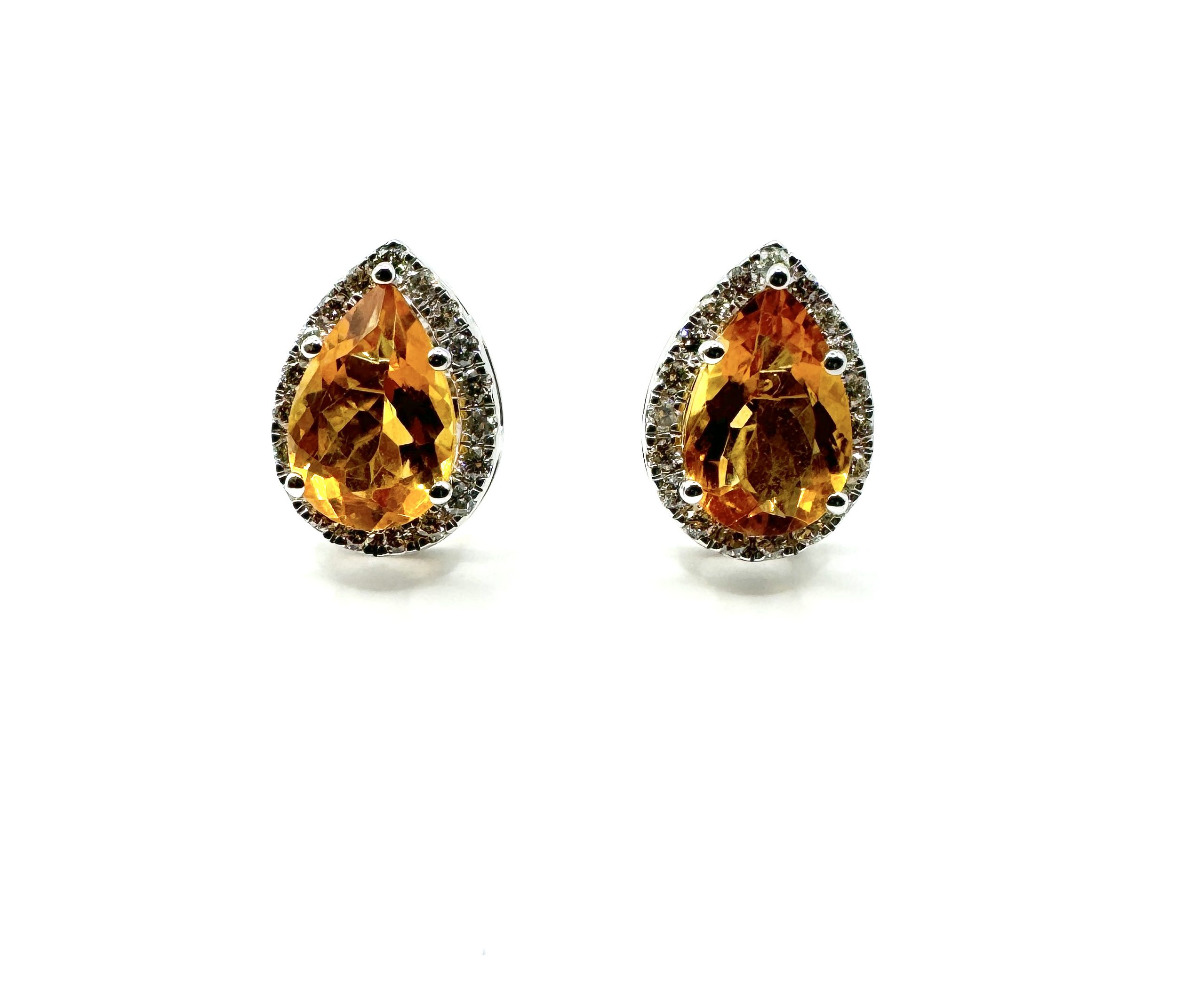 9ct White Gold Citrine Diamond Gemstone Earrings Pear Shaped