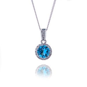 Swiss Blue Topaz Diamond Pendant