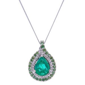 Tsavorite Garnet, Emerald and Diamond Pendant