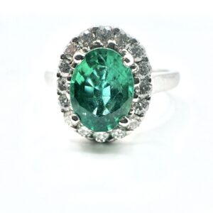 18ct Gold Oval Emerald Diamond Ring